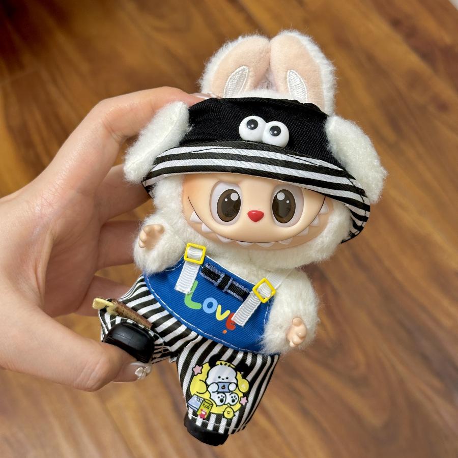 17cm Mini Plush Doll Clothing Set Accessories for Korea Kpop Labubu Idol Sitting Party V1 V2 Autumn Onesie Hat Set Clothing