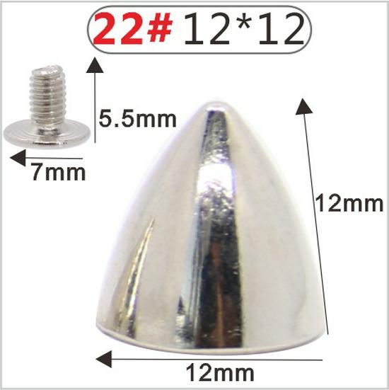 Punk Spike Alloy Bullet Rivet Horn Cone with Base Screw for Apparel, Bags, Shoes