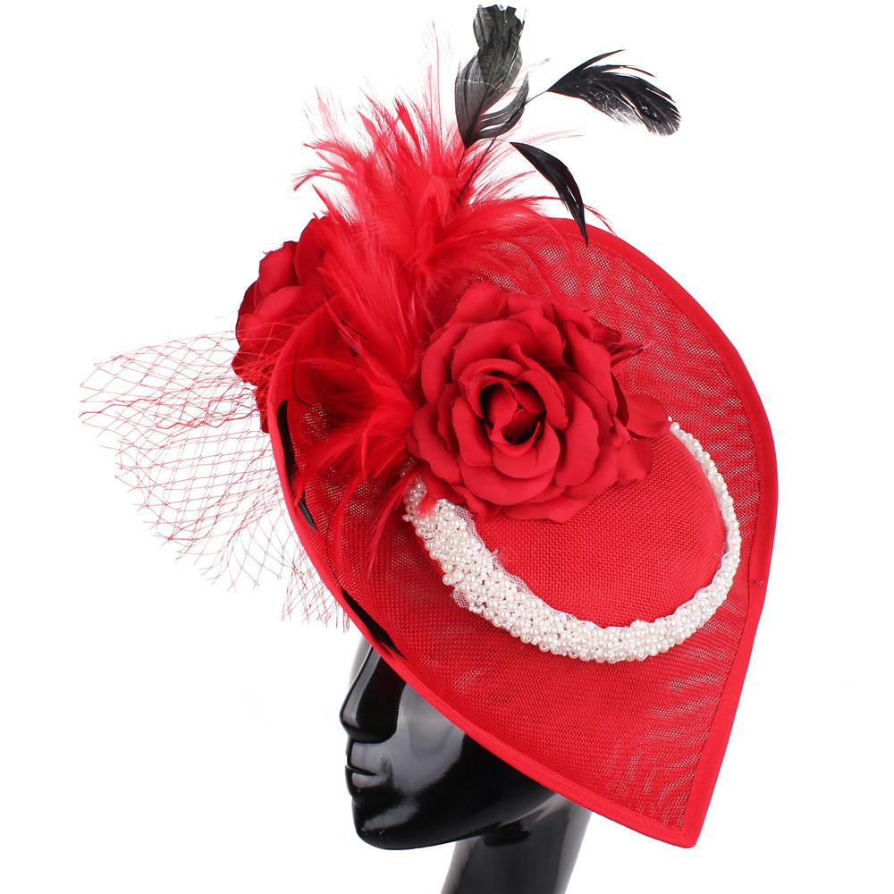 

European And American Burgundy Imitation Hemp Yarn Headgear Bridal Hair Accessories Banquet Photo Top Hat Feather Headgear