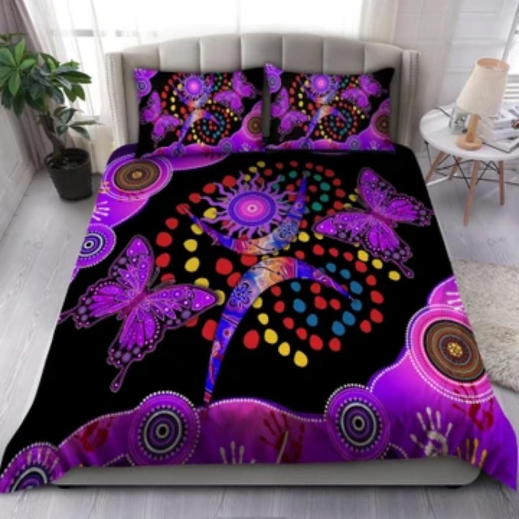 Duvet Cover Set Aboriginal Bedding Set, Australia Kangaroo Running Lizard Art Bedding Cover