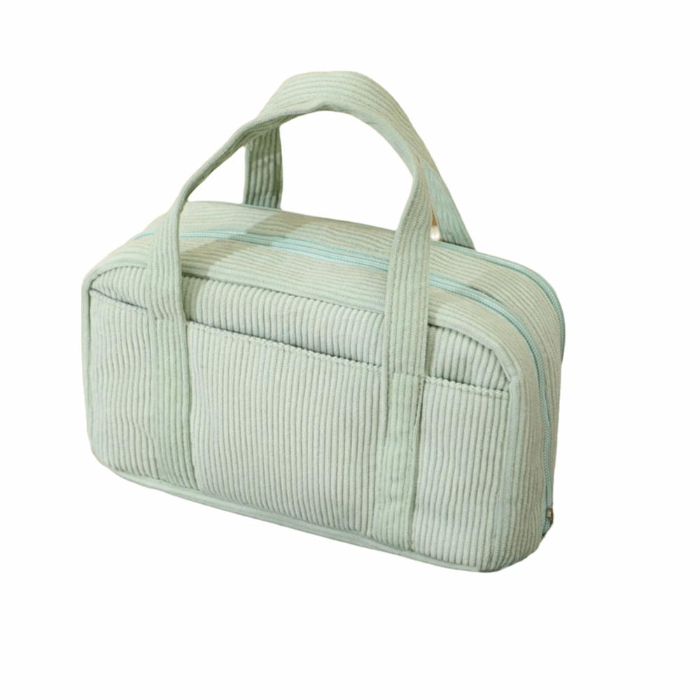 

Corduroy Material Pencil Box Large Capacity Minimalist Design Storage Bag Portable Solid Color Stationery Organizer зелёный