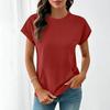 Women's Crew Neck Short Sleeve T Shirt Regular Fit Casual Solid Color Pocket Blouse