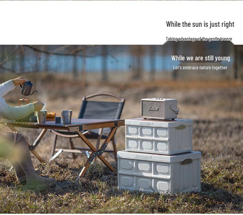 Multi-Functional Folding Camping Box with Wooden Lid: Portable Car & Outdoor Food Storage Suitcase