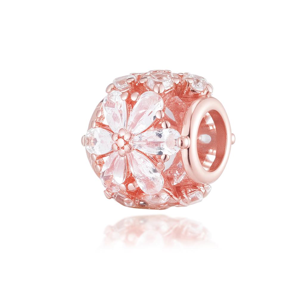 New Rose Gold Color Charm For Women Shiny Cubic Zirconia Beads Heart Star Sun Diy Fit Original Silver 925 Bracelets Jewelry Gift