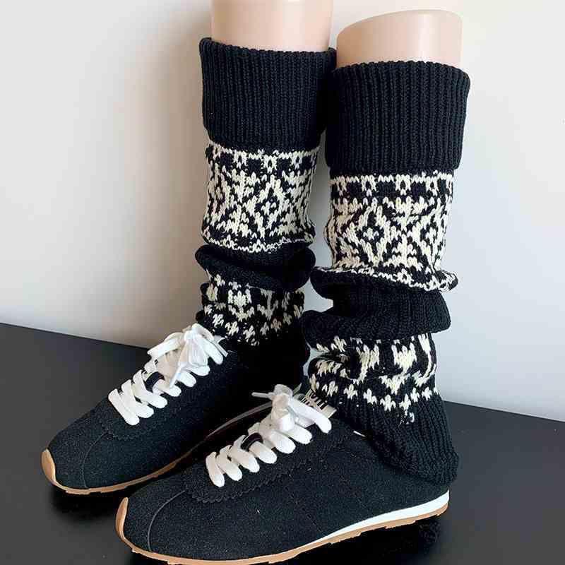 Mallard Color Thick Thermal Knit Sock Leg Warmers Autumn Winter Fair Isle Chunky Yarn Mid Calf Stacked Socks White Leggings