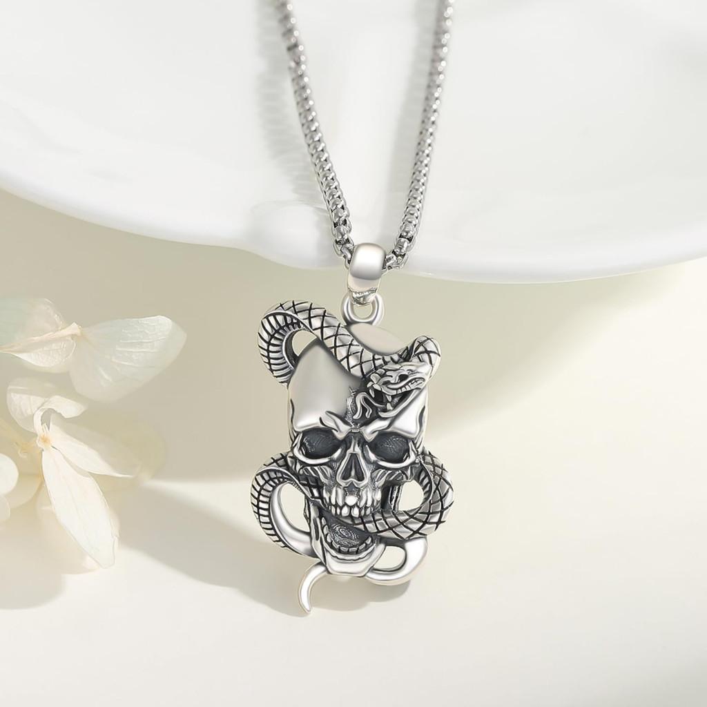 Snake Skull Geometric Necklace With Chain In Vintage Style For Gothic Fashion