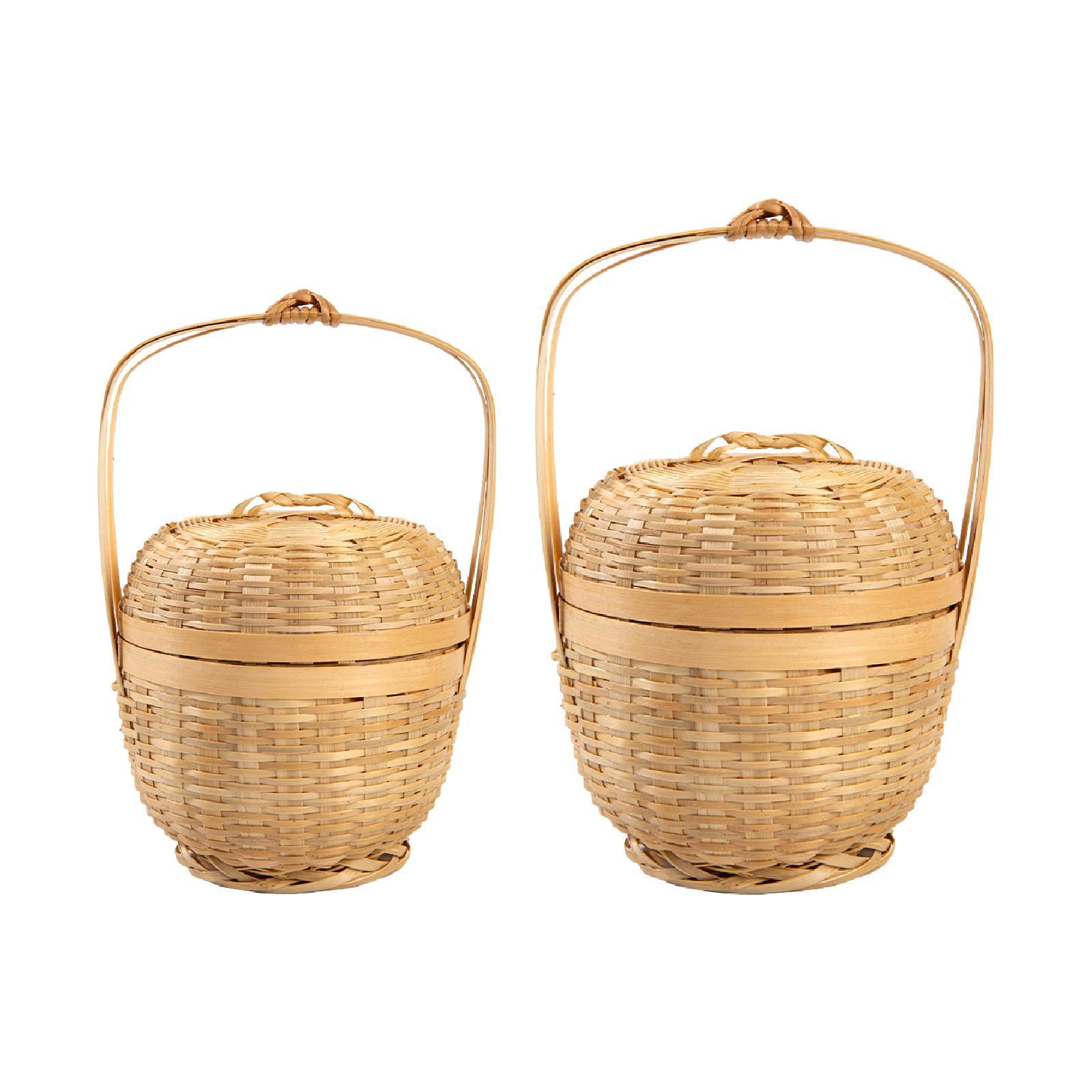 Woven Basket for Snacks Seafood with Lid Portable Creative Stylish Compact Home Supplies with Handle Storage Basket Bamboo S 2490₽