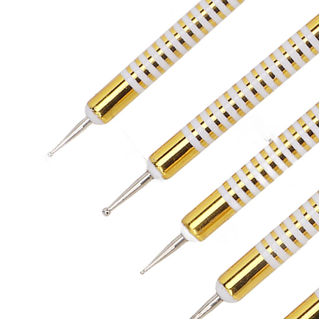 5Pcs Double Ended Nail Brushes Professional DIY Nail Art Liner Brush Dotting Pen with Dustproof Lid for Home Nail Salon