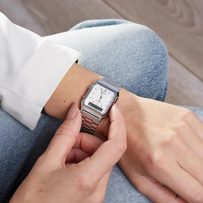 Casio AQ-230A-7DMQYES Silver Retro Dual Time Watch