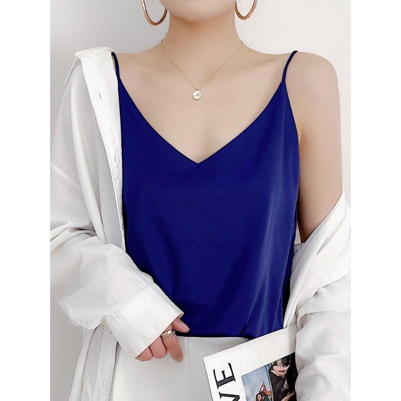 Silk Camisole Vest for Women Spring and Summer Slim V-neck Short Temperament Inner Tops