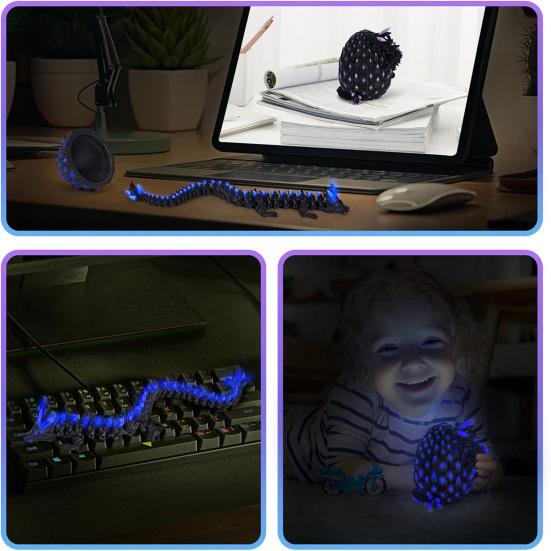 3D Printed Dragon Egg Figurine Movable Joints Luminous Loong Figure Fidget Toy Dragon Egg with Articulated Dragon Inside Decoration Ornament