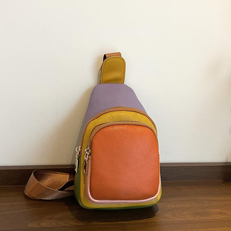 Color Stitching Genuine Leather Women Chest Bag Shoulder Bags Cowhide Purse bag Multi-pocket Sports Crossbody bags Men's Handbag