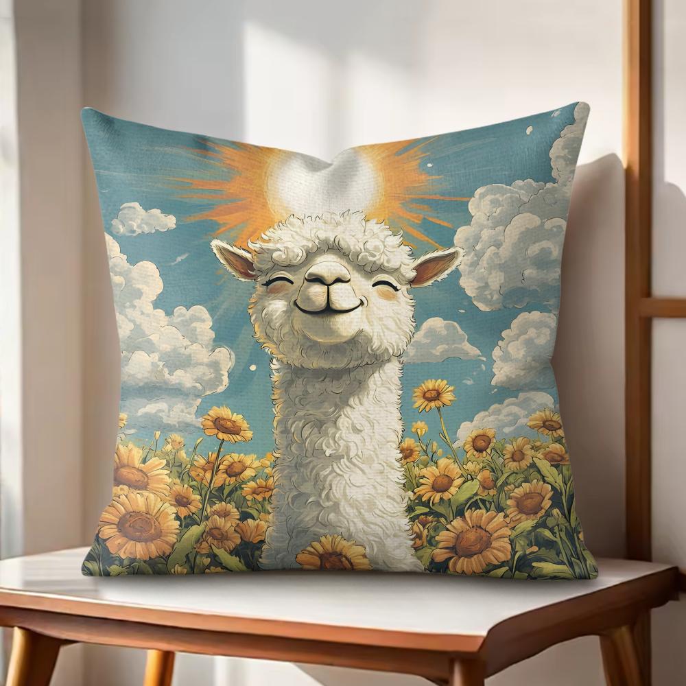 Classic Alpaca Cushion Cover Natural Linen Organic Fabric DoubleSided Printing Couch Pillow Covers Home Decor