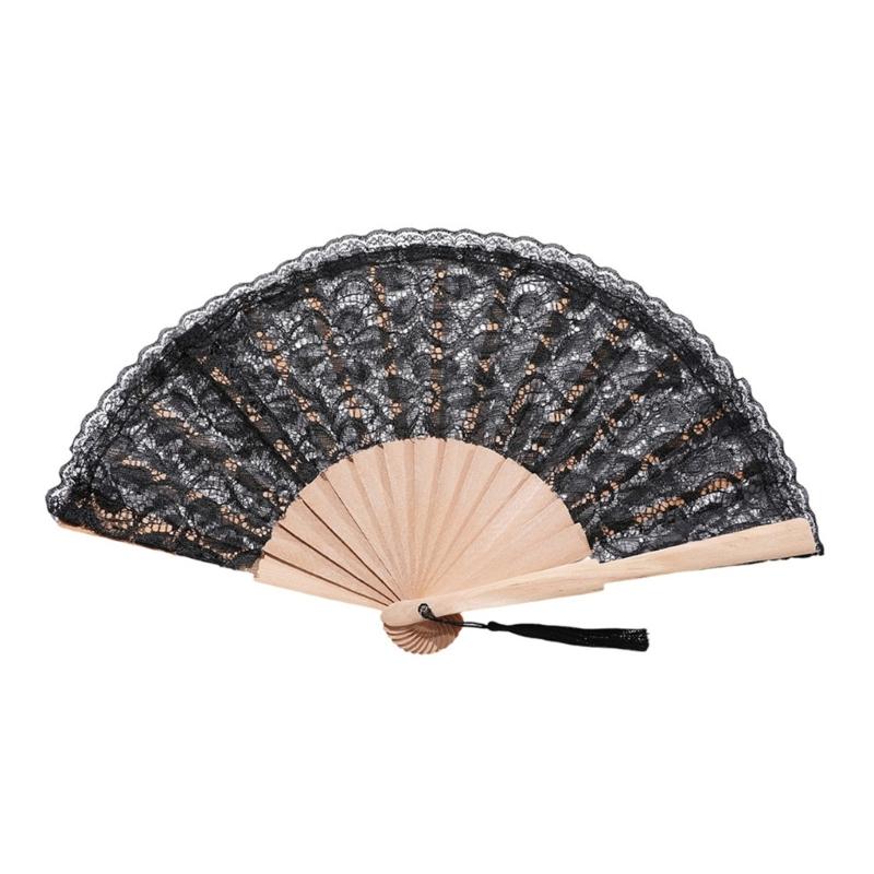 Lacework Handheld Fan with Wood Frame Decorative Fan For Wedding Ceremony Cooling Fan for Bridal Shower Decoration