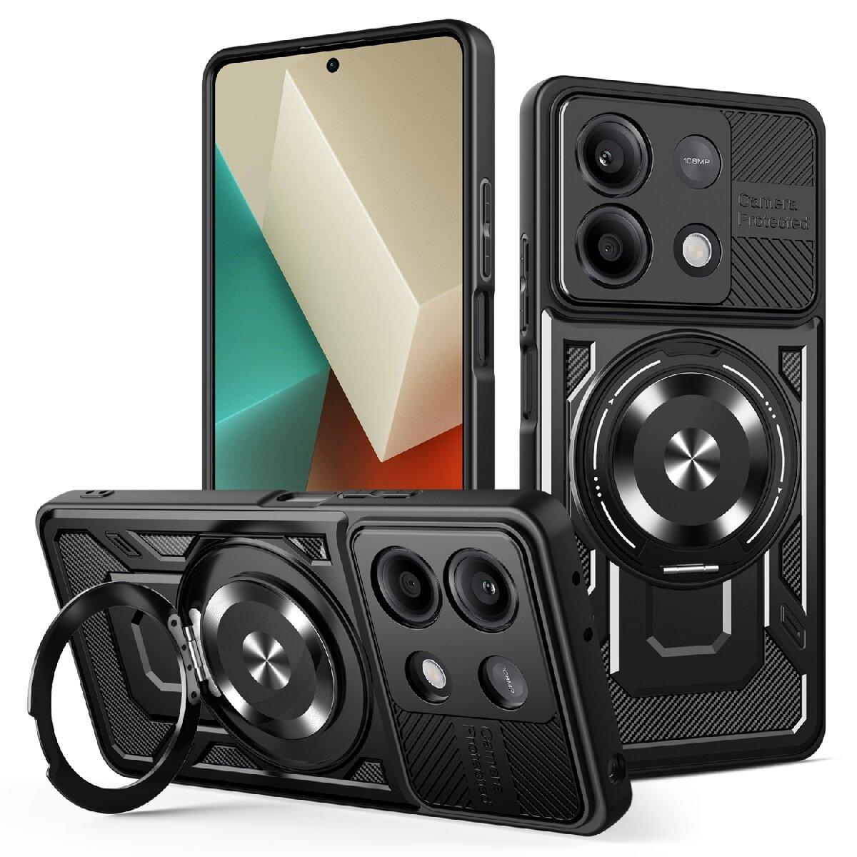 

Бронированный чехол для Redmi Poco X7 Pro Note 13 Pro Plus 5G 4G с вращающейся на 360° подставкой-кольцом и магнитной беспроводной зарядкой для Xiaomi 14T Pro Redmi NOTE13 5G чёрный