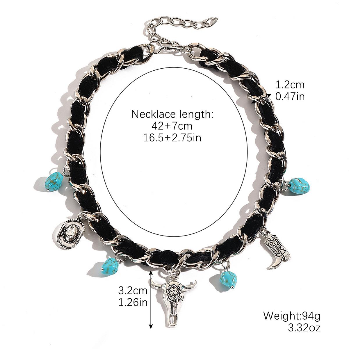 

Ожерелье для женщин Ожерелье в этническом стиле с головой коровы и крестом Ковбойский меридиан, наборное винтажное ожерелье Красивое элегантное ожерелье для нее