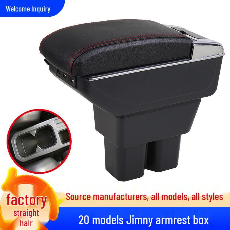 Suzuki Jimny 2019-2020 Custom Car Armrest Box Single Layer Black with Red Stitching