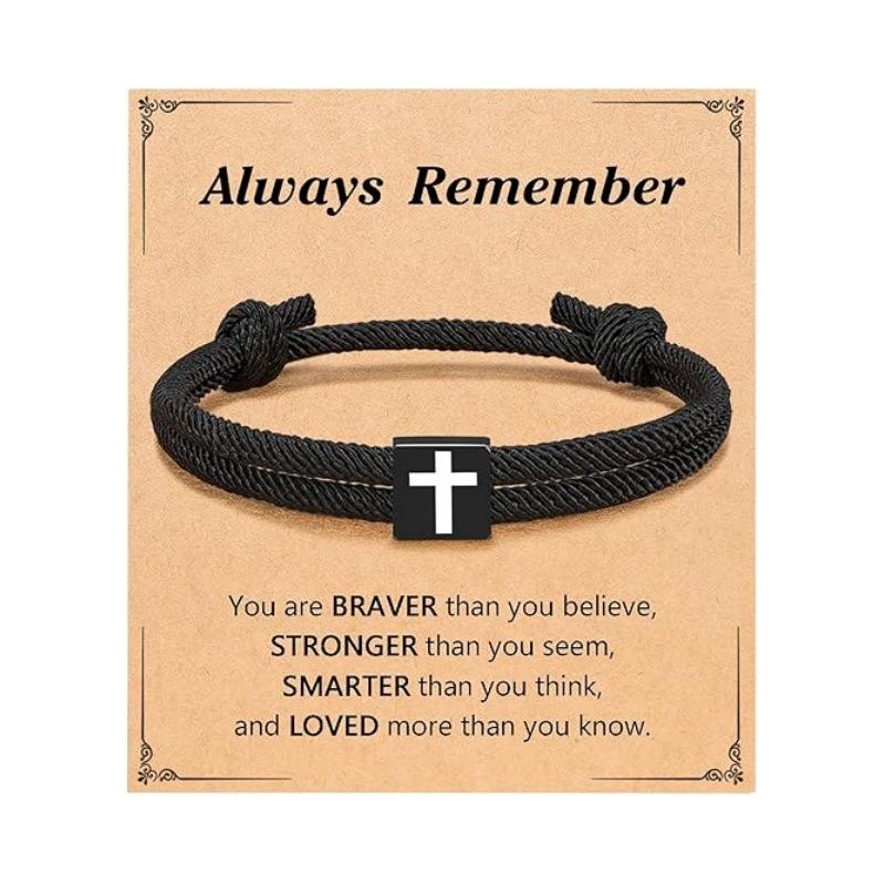 JYL TS Bracelet Men Braided  Cross Charm Safeguards Journey & Stability