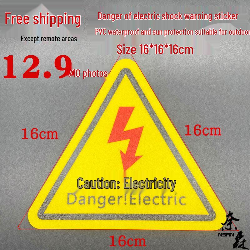 PVC Outdoor Triangular Warning Sticker: Caution! Risk of Electric Shock