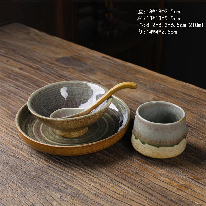 Ceramic Cup Rice Bowl Set, One Person Food, Japanese-Style Household Tableware, Plates, Dishes, Dishes, Retro Western Tableware