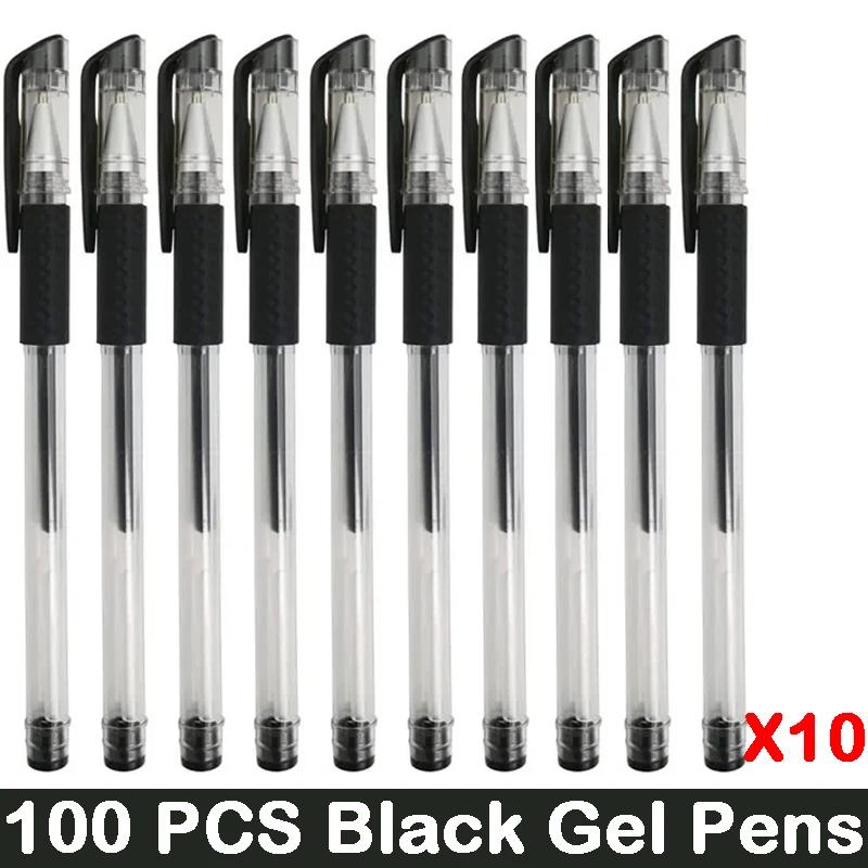 10/100 PCS Roise Retractable Gel Pens Set Black/Red/Blue Ink Ballpoint for Writing Refills Office School Supplies Stationery