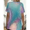 Women'S Summer Gradient Starry Sequined Dreamy Literary Pocket Round Neck Short Sleeve T-Shirt Casual Comfortable Top