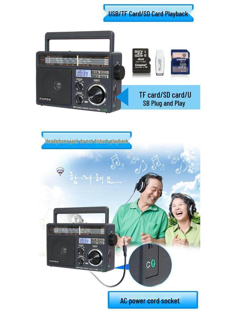 PANDA T-09 Radio: Portable Full Band FM AM SW with Card Slot for Seniors