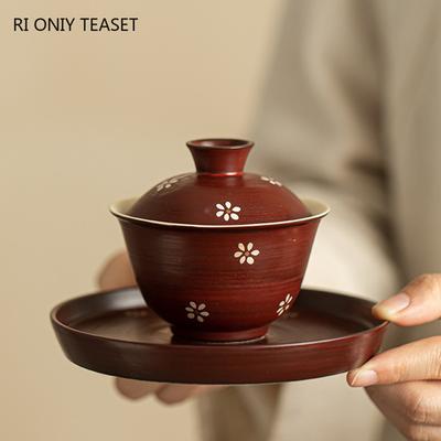Chinese Traditional Ceramic Gaiwan Teacup Handmade Flowers Tea Bowl Household Beauty Tea Infuser Portable Tea Set Accessories