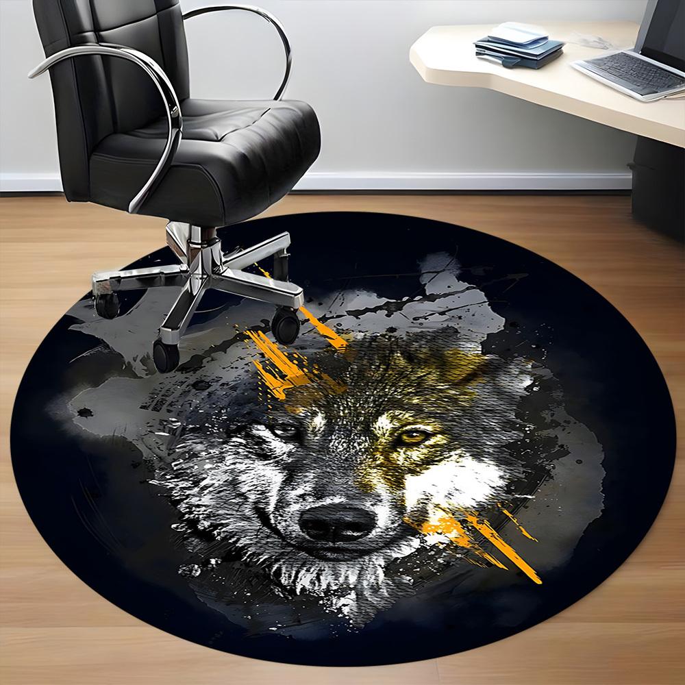 1pc Wolf Spirit Office Round Area Rug, Under Office Chairs Bedroom Living Room Home Decor, Room Deco