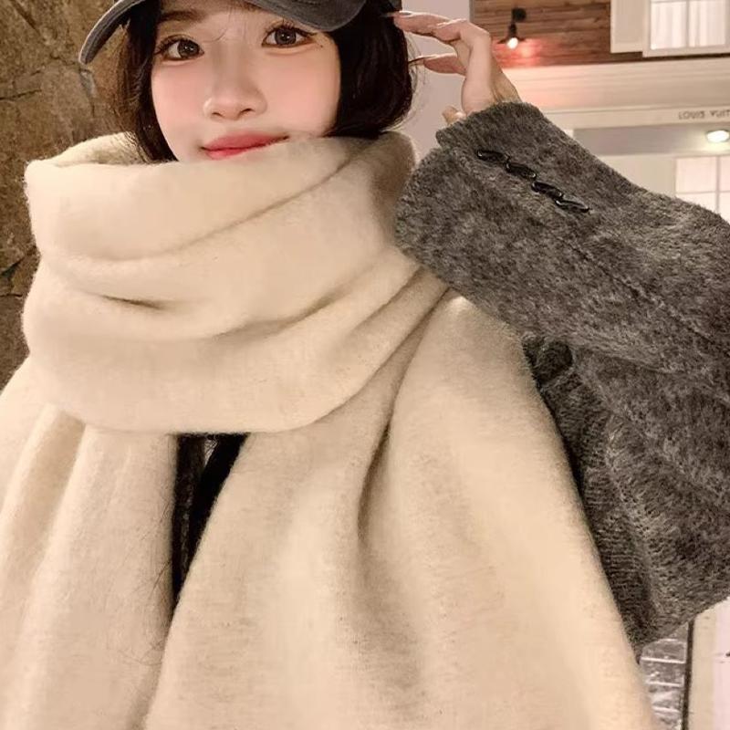 Solid Color Thick Large Scarf Women Men Autumn Winter Korean Style Student All-Match Shawl Warm Neck Scarf