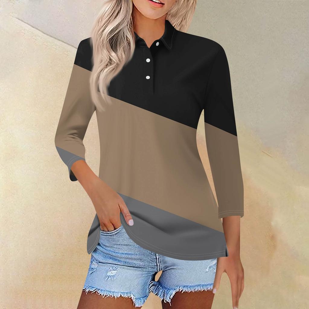 Damemote Uformelt jakkeslag kort 3/4-ermet skjorte med trykk for kvinner