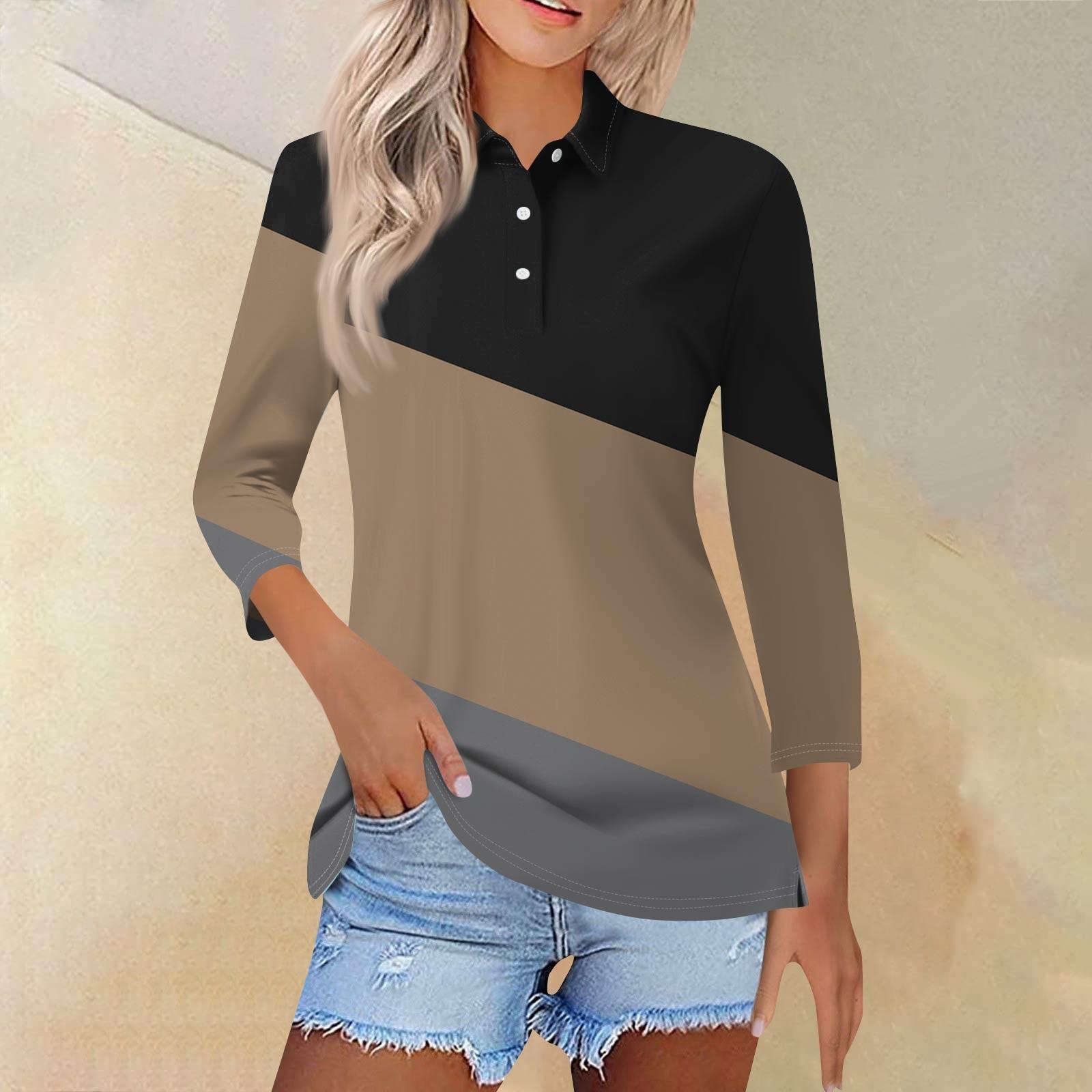 

Women s Fashion Casual Lapel Short 3/4 Sleeve Printed Shirt Women s Button Up Tops L коричневий