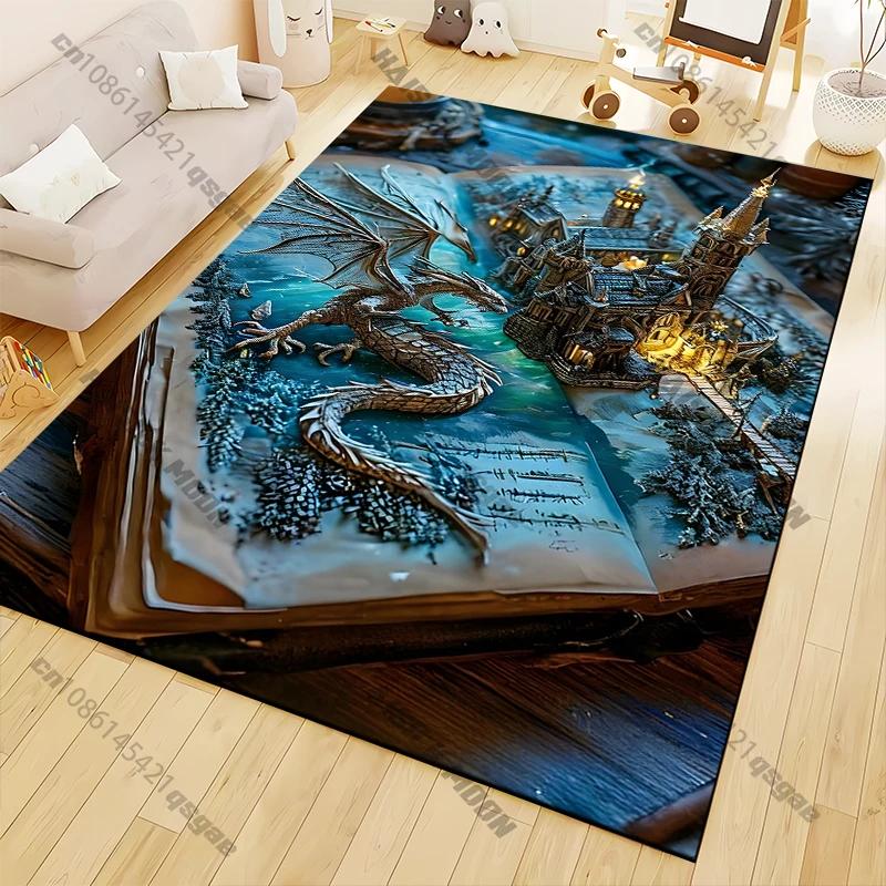 1PC Magic Book Castle Dragon Rug Carpet for Living Room Children Bedroom Play Mat Sofa Floor Rug Home Decor Anti Slip Mat