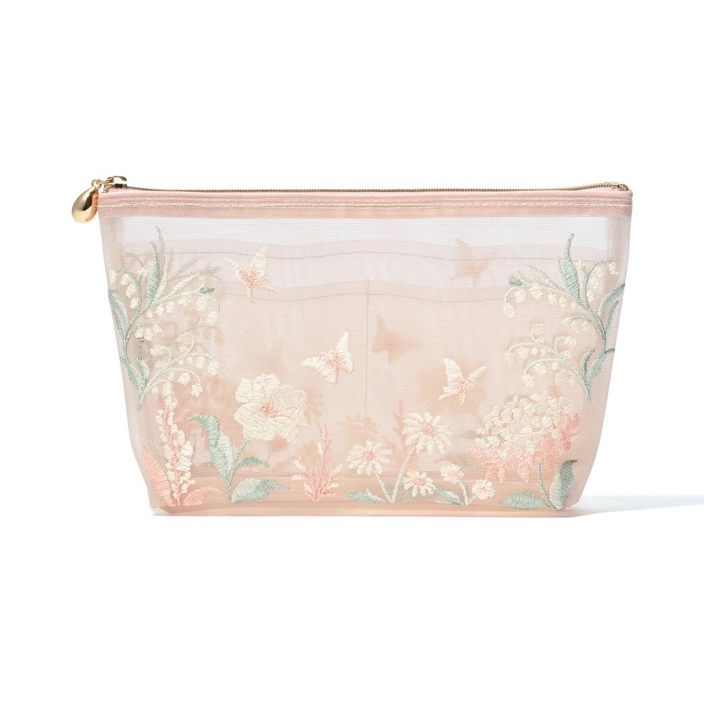 Franc Franc Japan Mesh Embroidered Pouch L Pink