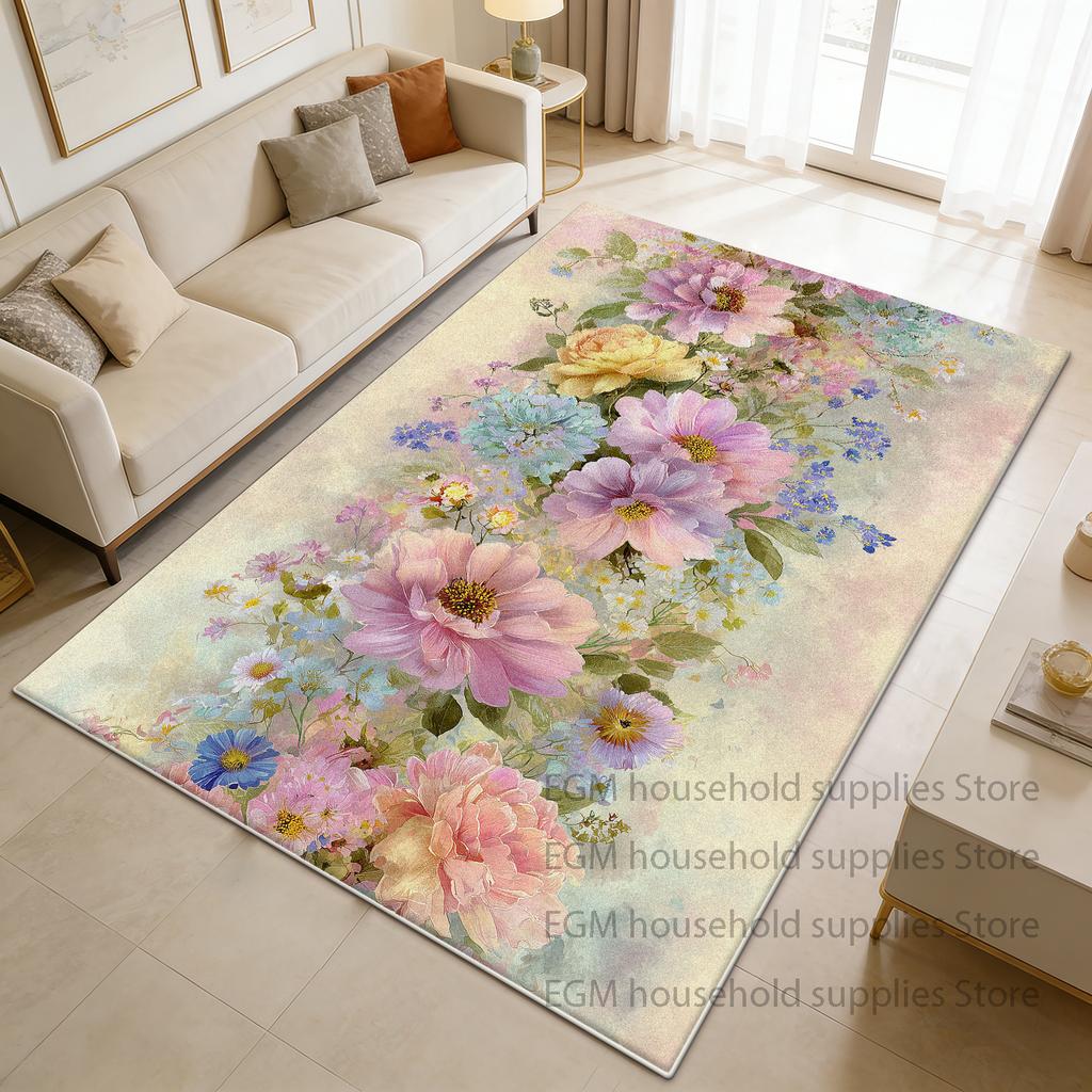 Flower Pastoral Printed Mat Home Decor Entrance Door Customizable Carpet Luxury Living Room Study Non-slip Washable Rugs Kitchen