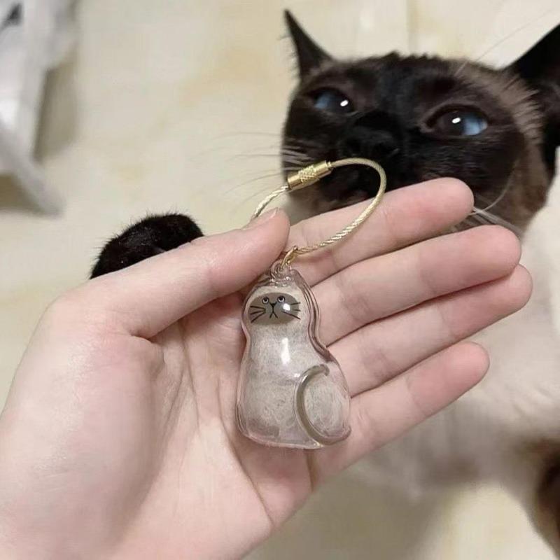 1pc 3D Cat Hair Dog Hair Transparent Storage Box - Keychain Backpack Pendant Pet Cat Kitten Shaped Commemorative Charm Hairball Container