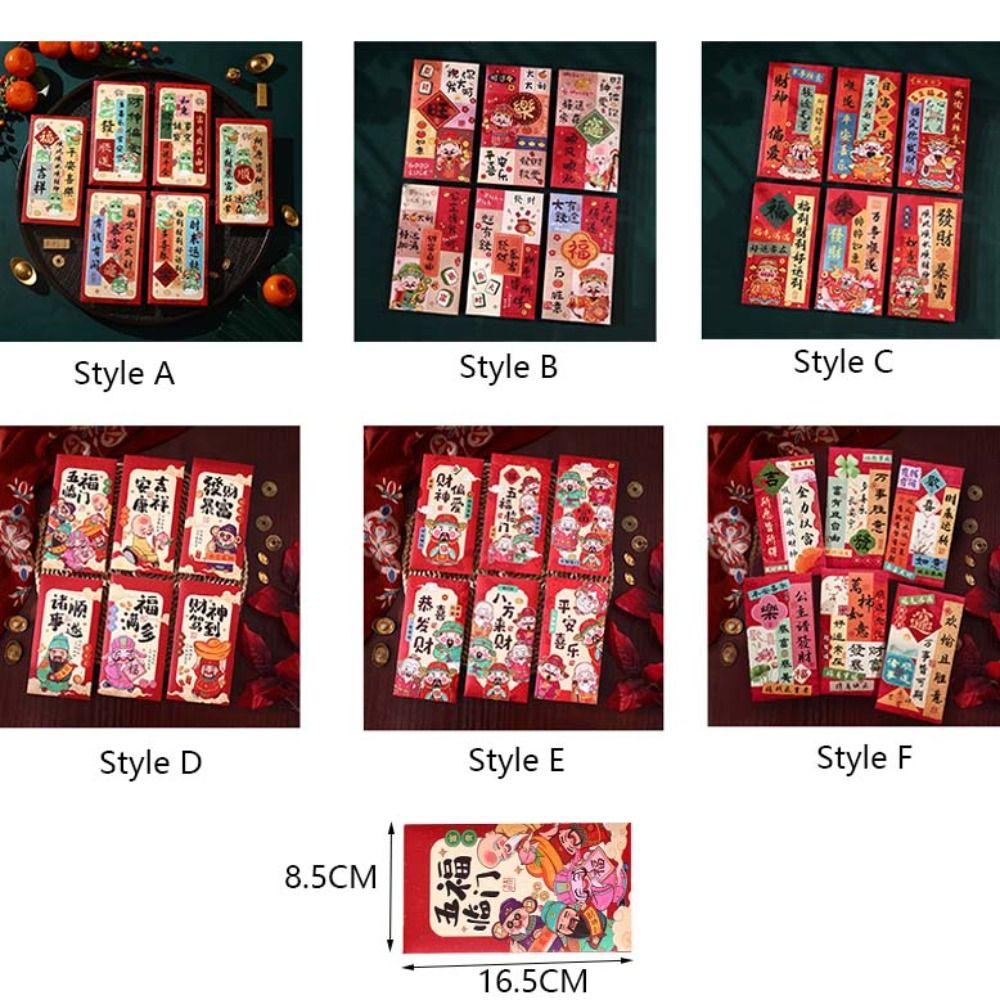 12 Pcs Mixed Pattern Lucky Money Bag Blessings Printing Red Packet  Year of The Snake