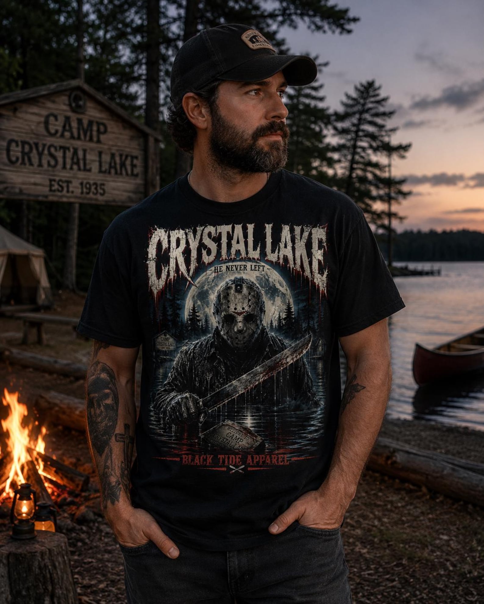 Crystal Lake Horror T-Shirt | Retro Camp Slasher Graphic Tee L