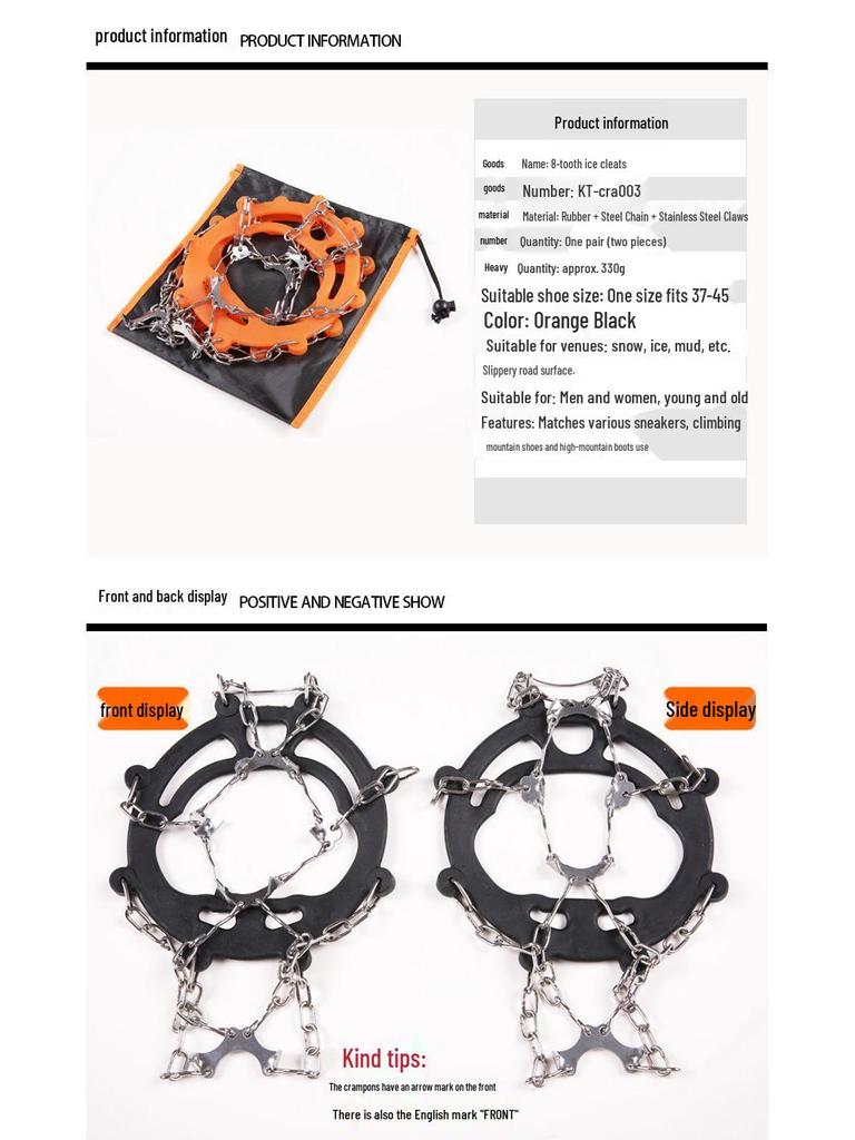 Gheare de gheață antiderapante: Ghețari cu 8 dinți pentru bărbați și femei, pantofi de drumeție pentru exterior