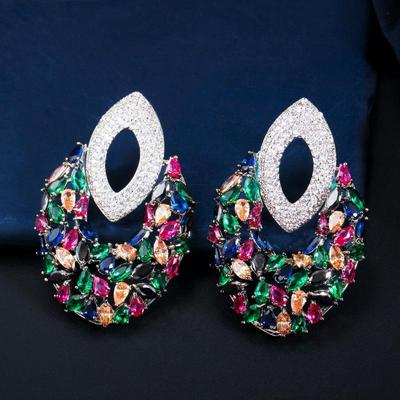 WWJ Exclusive Design Super Luxury Multicolor Cubic Zirconia Drop Earrings