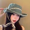 Letter Denim Bucket Hat With Tie Belt Sunscreen Hat Casual Jeans Fisherman Hat  Climbing
