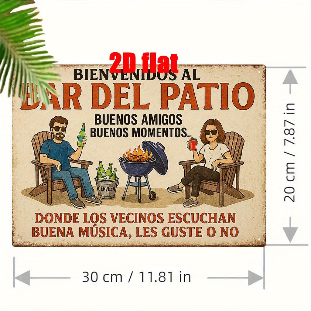 2D Flat, 2D, 1pc Metal Wall Sign, Plaque Wall Decoration, Spain Welcome To the Terrace Bar Theme Iron Mural, Ideal for Home Yard