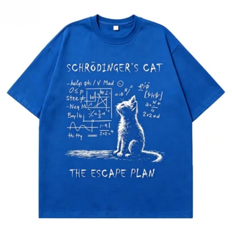 Unisex Schrodinger's Cat Graphic T-shirt Funny Science Physics Print Oversized Streetwear Short Sleeve Top
