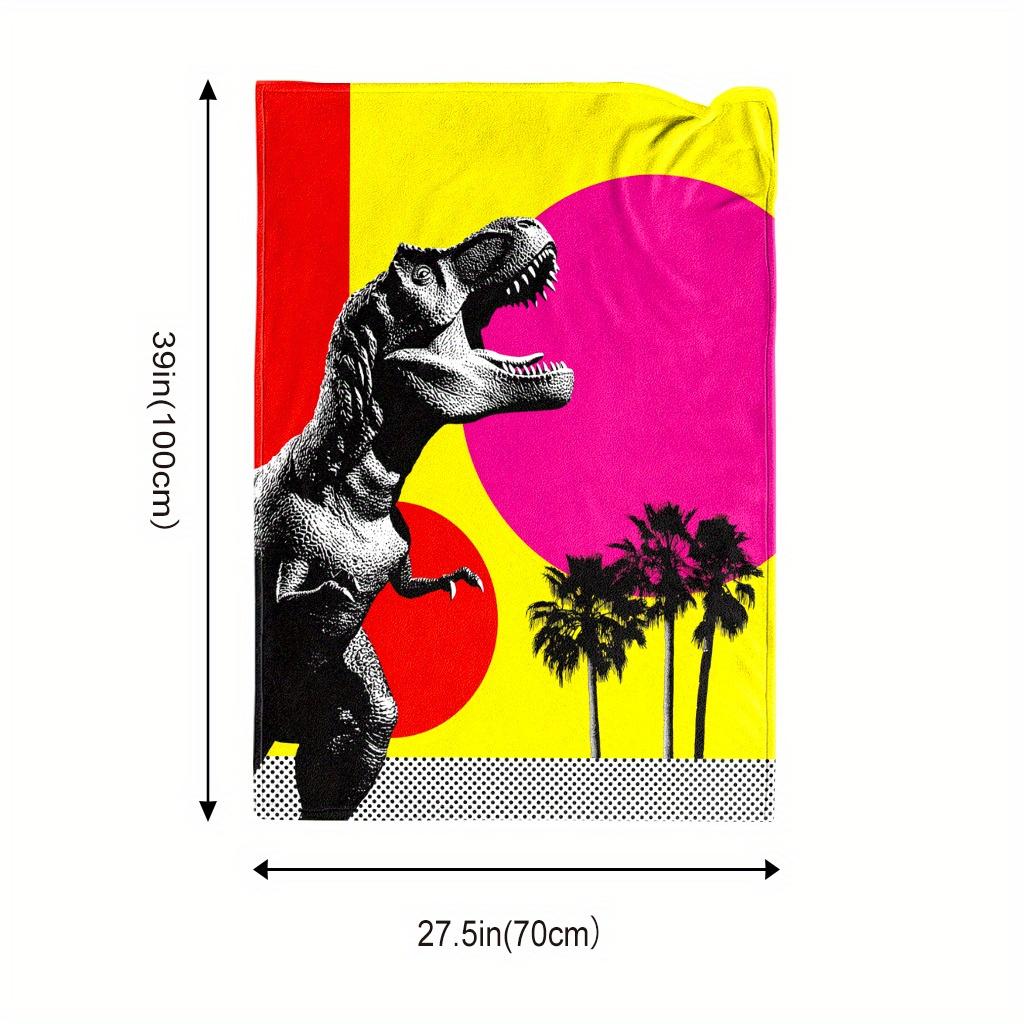 Retro dinosaur palm pattern Flannel printed blanket suitable for all seasons suitable for living room office sofa and travel