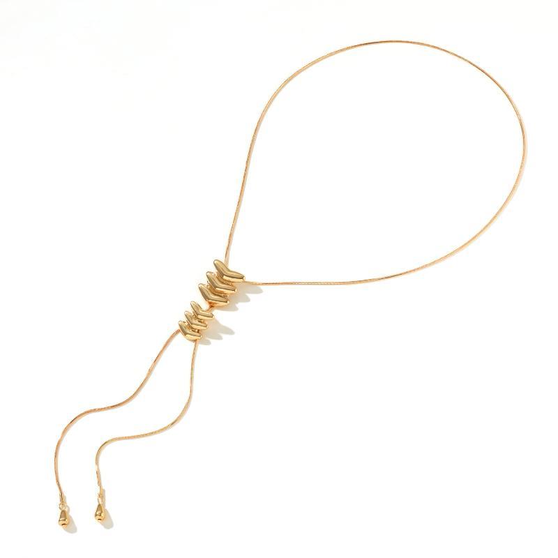 Women's Long Tassel Pendant Choker Retro Fishbone Adjustable Thin Link Necklace for Cocktail Party Jewelry