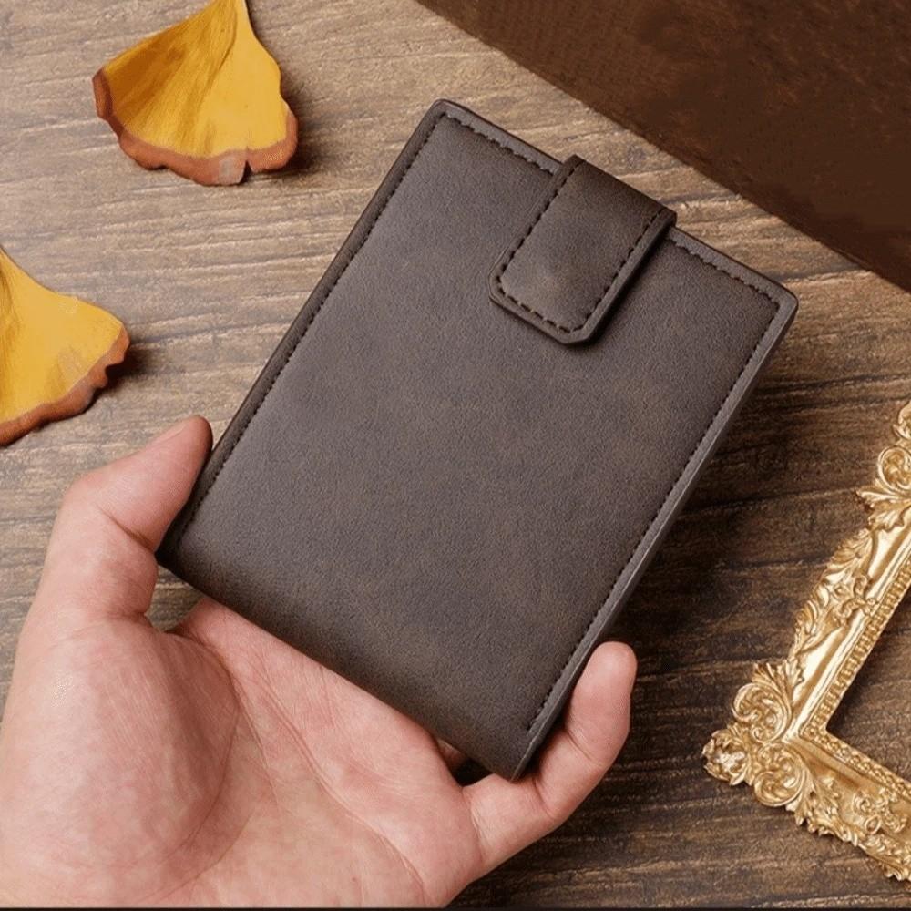 Vintage with Multiple Card Slots Short Wallet Slim PU Leather Card Holder Purses Button Closure Coin Pouch Men