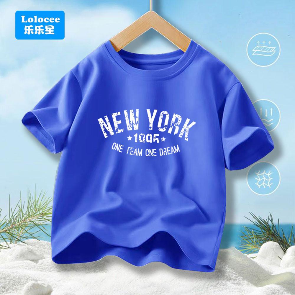 Teens Boys Summer Cotton Fashionable Casual T-shirt Kids New York Letter Printed Round Neck Short Sleeve T-shirt Top ZNYB1 110