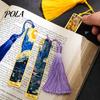 Tassel Attached Bookmark Metal Bookmarks with Tassel, Hollow Out Oil Painting Theme Book Elegant Reading Page Mark, Accessory for Lovers, Women,