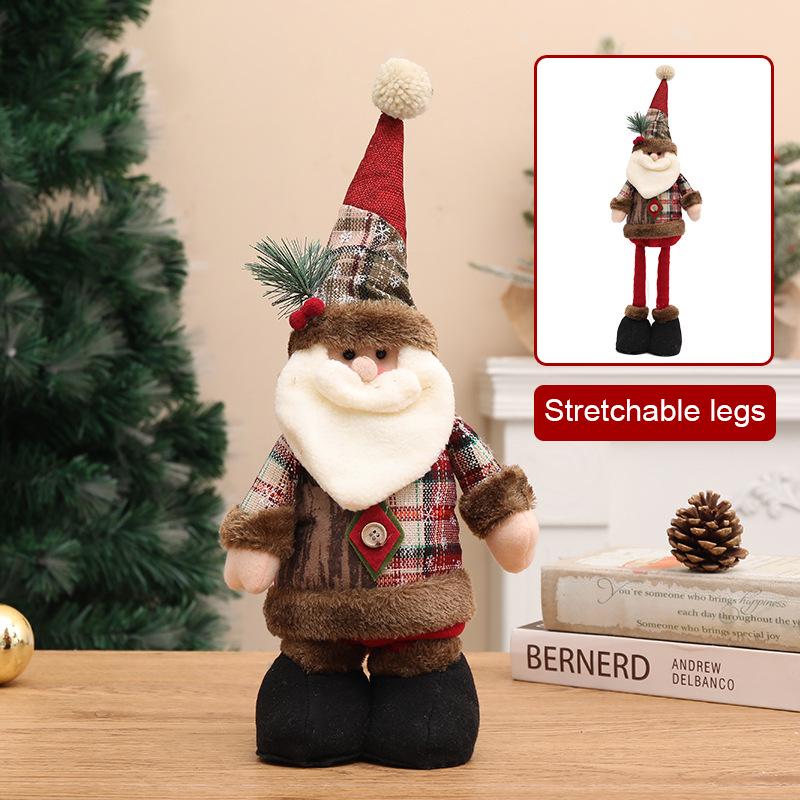 Teleskopische Schneemann- & Rentier-Plüschdekorationen mit Strickmützen für die Weihnachtsausstellung