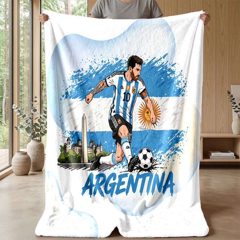 Argentina Football Printed Flannel Blanket Skin Friendly Warm Decorative Throw for Indoor Couch Bed Daily Use
